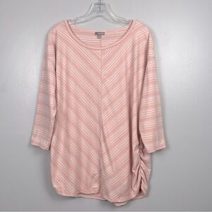 T by Talbots peach diagonal stripe side ruched tunic length top, size 1X.